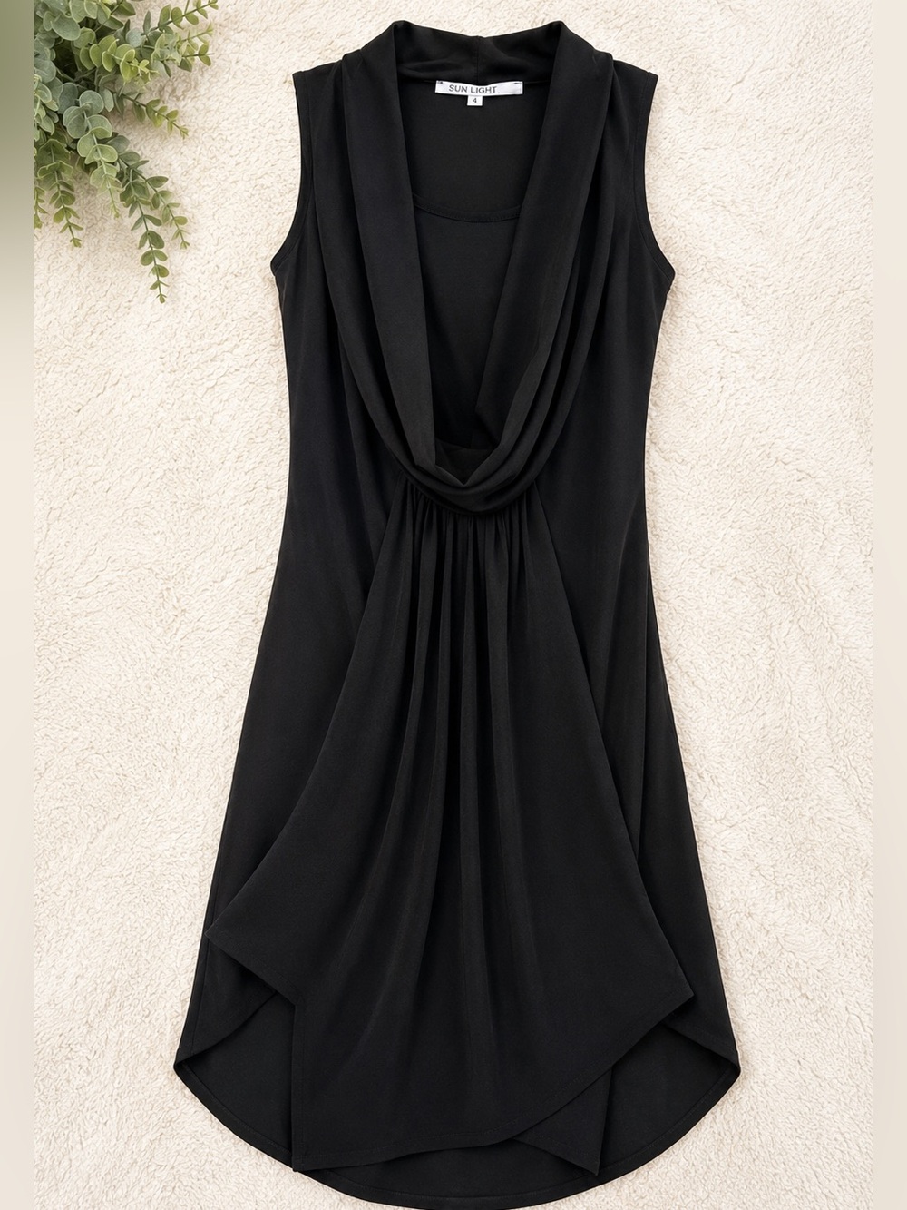 Sun light Sleeveless Black Draped Cowl Neck Dress 4